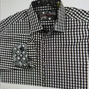 Robert Graham Black & White Pattern Crisp Button Cotton Down Shirt Size 3XL